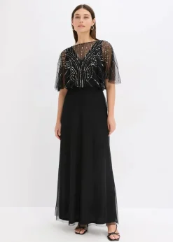 Maxikleid aus feinem Tüll mit Paillettenstickerei