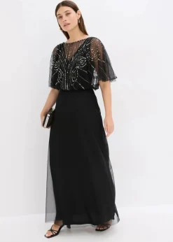 Maxikleid aus feinem Tüll mit Paillettenstickerei