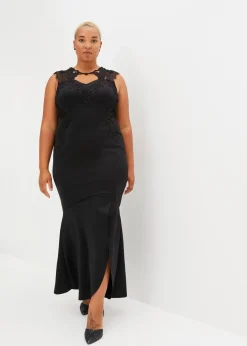 Maxikleid aus fester Scuba-Qualität mit Spitze