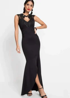 Maxikleid aus fester Scuba-Qualität mit Spitze