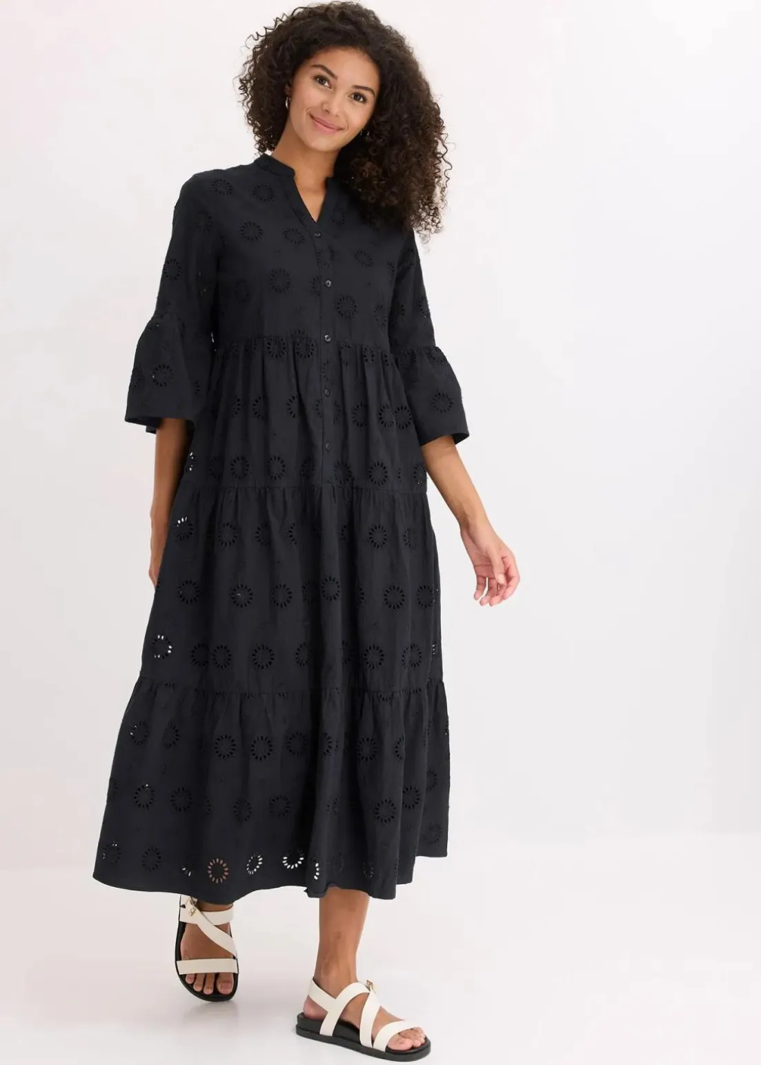 Maxikleid aus reiner Baumwolle mit Lochstickerei