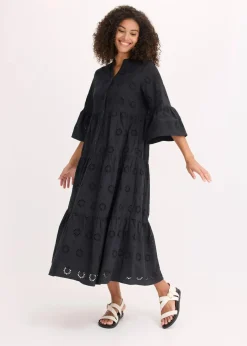 Maxikleid aus reiner Baumwolle mit Lochstickerei