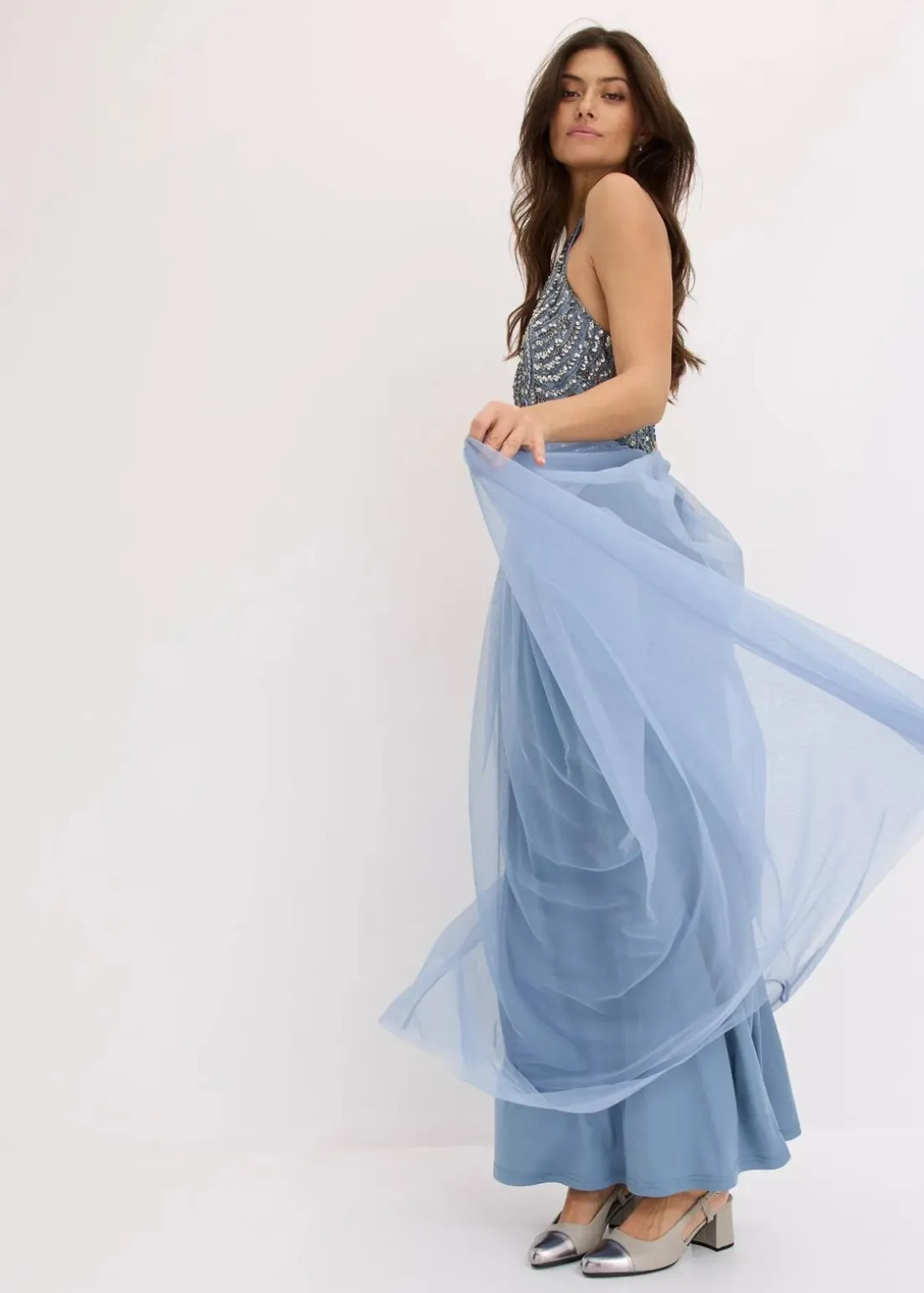 Maxikleid mit Paillettenstickerei