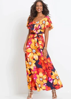 Maxikleid mit Volant und Gürtel