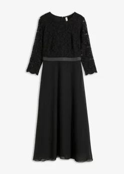 Midikleid aus leichtem Chiffon mit Spitzen-Oberteil