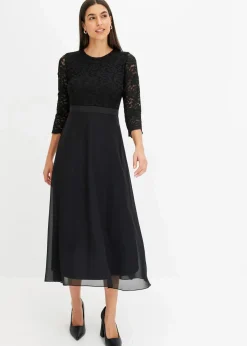 Midikleid aus leichtem Chiffon mit Spitzen-Oberteil