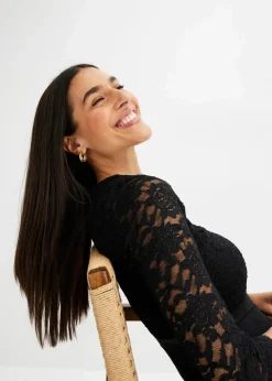 Midikleid aus leichtem Chiffon mit Spitzen-Oberteil