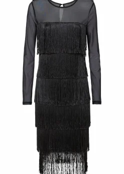 Midikleid aus luftigem Mesh mit Fransen