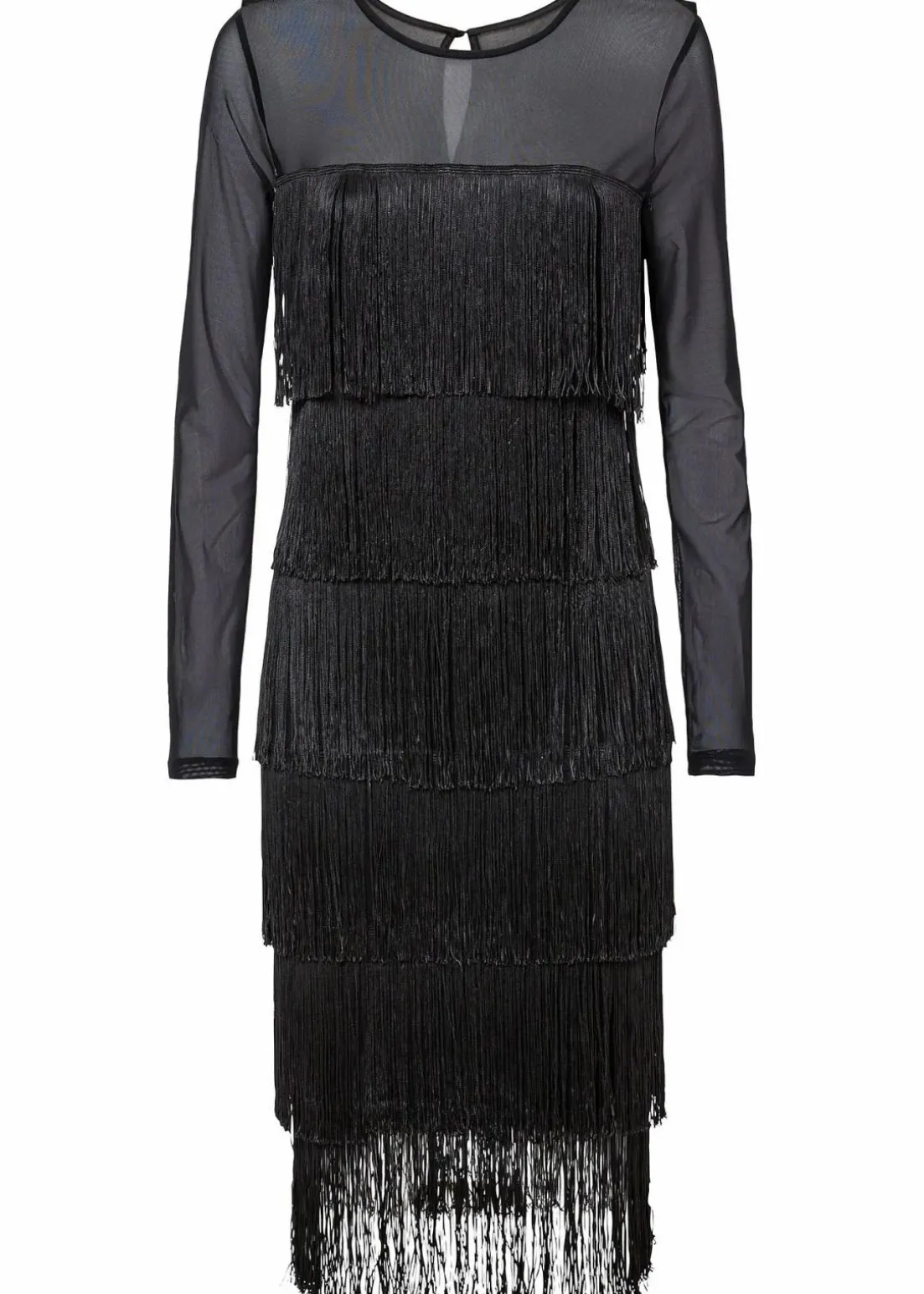 Midikleid aus luftigem Mesh mit Fransen