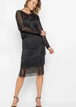 Midikleid aus luftigem Mesh mit Fransen