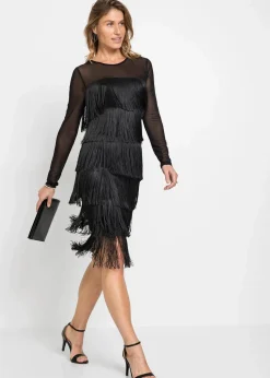 Midikleid aus luftigem Mesh mit Fransen