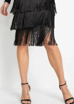 Midikleid aus luftigem Mesh mit Fransen