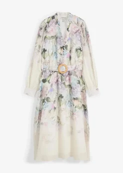 Midikleid aus Ramie (2 tlg.Set mit Gürtel)