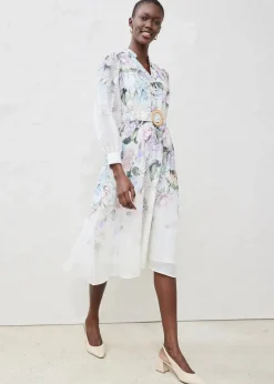 Midikleid aus Ramie (2 tlg.Set mit Gürtel)