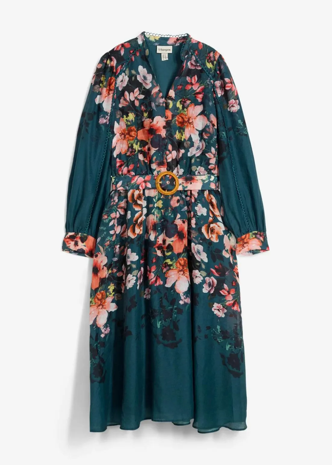 Midikleid aus Ramie (2 tlg.Set mit Gürtel)