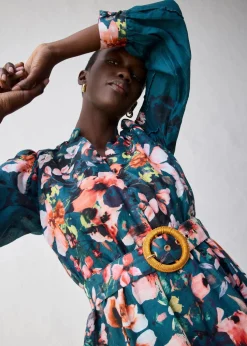 Midikleid aus Ramie (2 tlg.Set mit Gürtel)