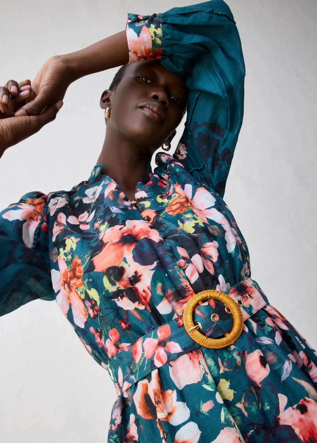 Midikleid aus Ramie (2 tlg.Set mit Gürtel)