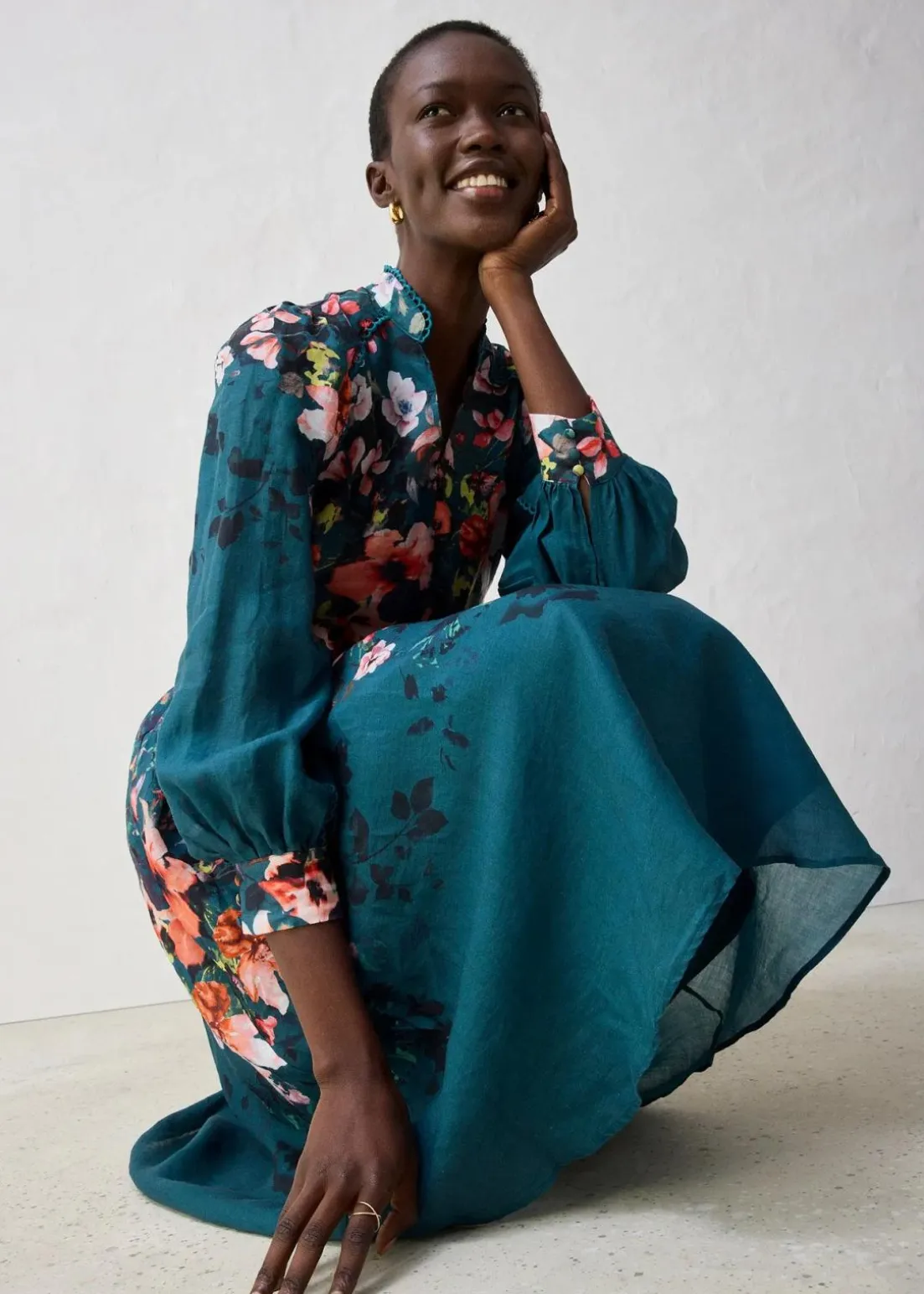 Midikleid aus Ramie (2 tlg.Set mit Gürtel)