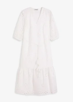 Midikleid aus reiner Baumwolle mit Lochstickerei