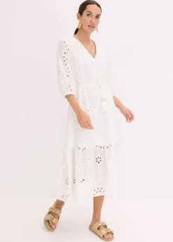 Midikleid aus reiner Baumwolle mit Lochstickerei