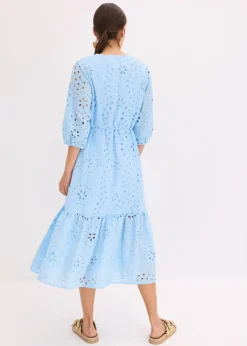 Midikleid aus reiner Baumwolle mit Lochstickerei