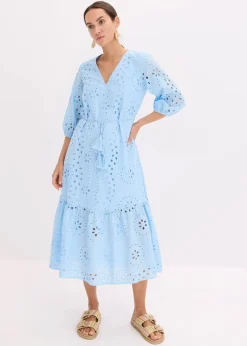 Midikleid aus reiner Baumwolle mit Lochstickerei