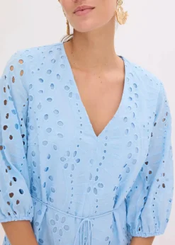 Midikleid aus reiner Baumwolle mit Lochstickerei