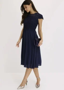 Midikleid aus zartem Tüll mit Spitze