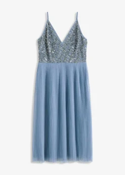 Midikleid mit Plissee-Rock und Paillettenstickerei