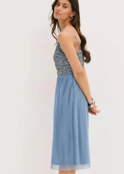 Midikleid mit Plissee-Rock und Paillettenstickerei