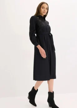 Midikleid mit Spitzeneinsatz aus Baumwolle