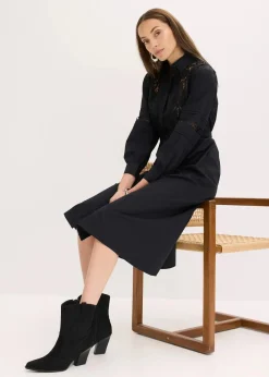 Midikleid mit Spitzeneinsatz aus Baumwolle