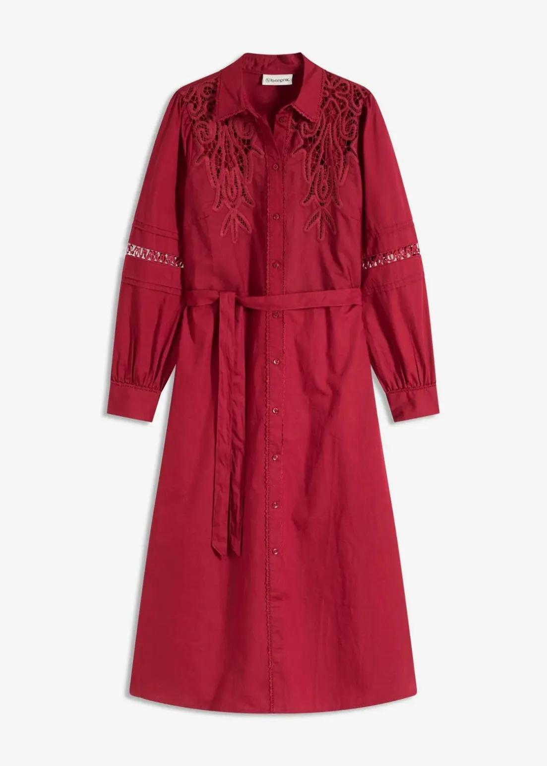 Midikleid mit Spitzeneinsatz aus Baumwolle