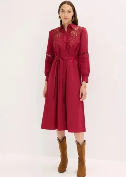 Midikleid mit Spitzeneinsatz aus Baumwolle