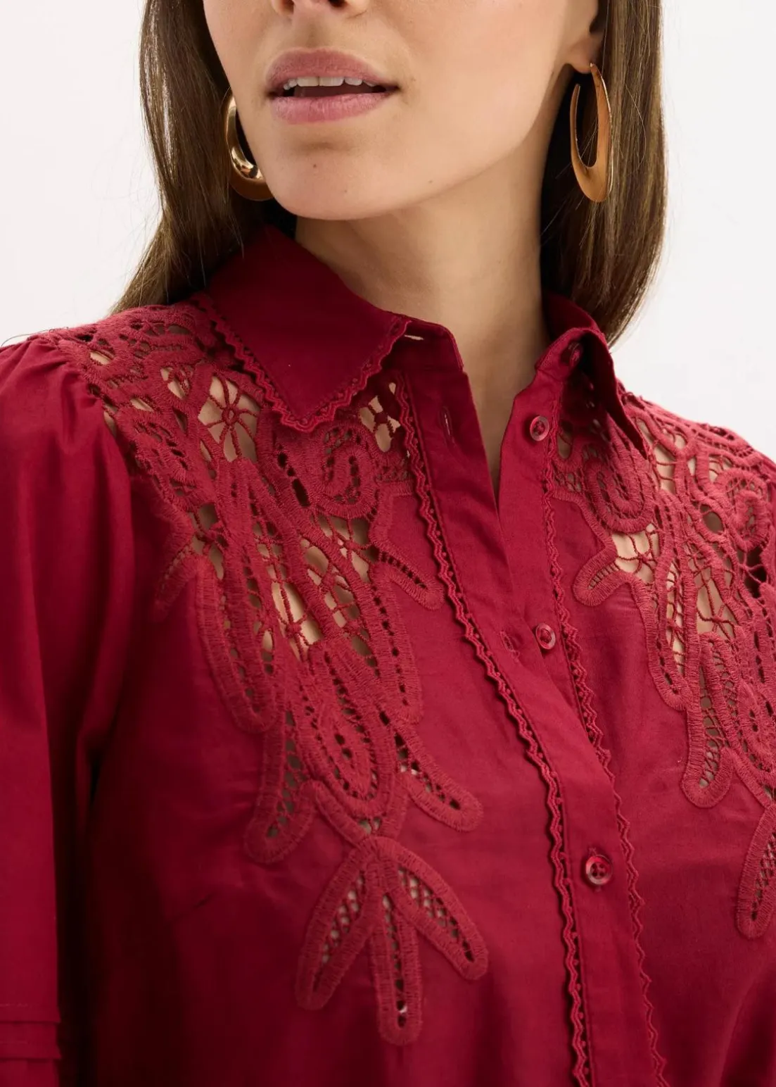 Midikleid mit Spitzeneinsatz aus Baumwolle