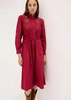 Midikleid mit Spitzeneinsatz aus Baumwolle