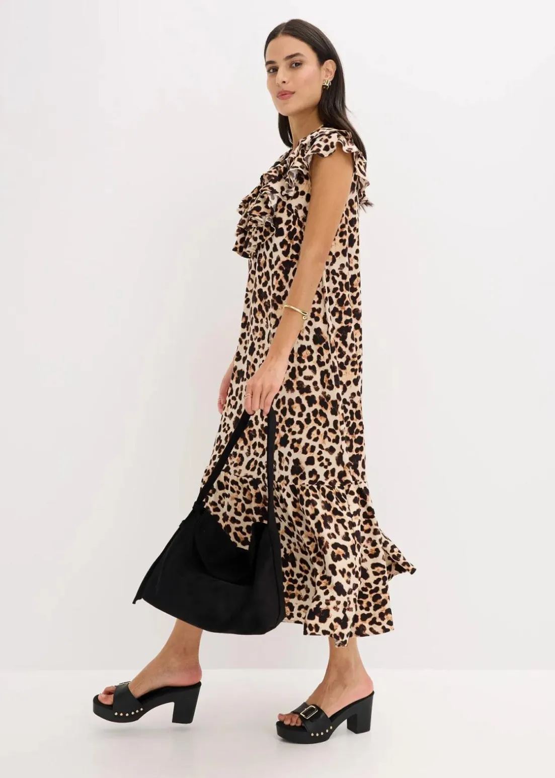 Midikleid mit Volants aus strukturiertem Crêpe