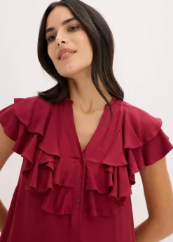 Midikleid mit Volants aus strukturiertem Crêpe