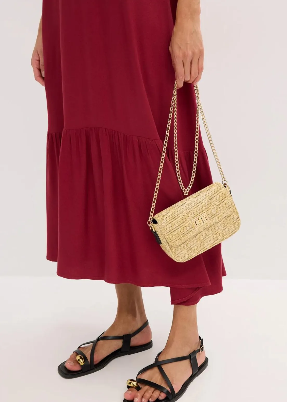 Midikleid mit Volants aus strukturiertem Crêpe