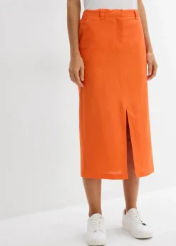 Midirock aus luftigem Leinen-Mix