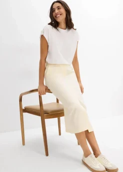 Midirock aus luftigem Leinen-Mix