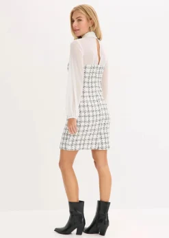 Minikleid aus Bouclé mit Chiffon Ärmeln