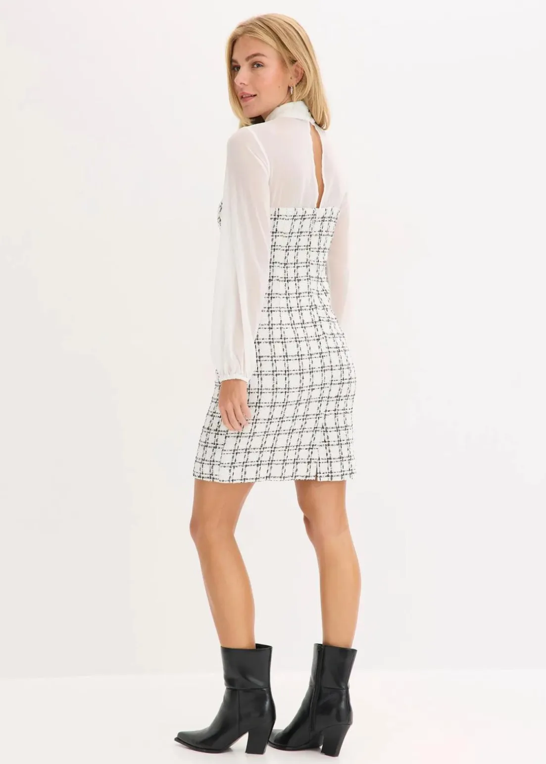 Minikleid aus Bouclé mit Chiffon Ärmeln