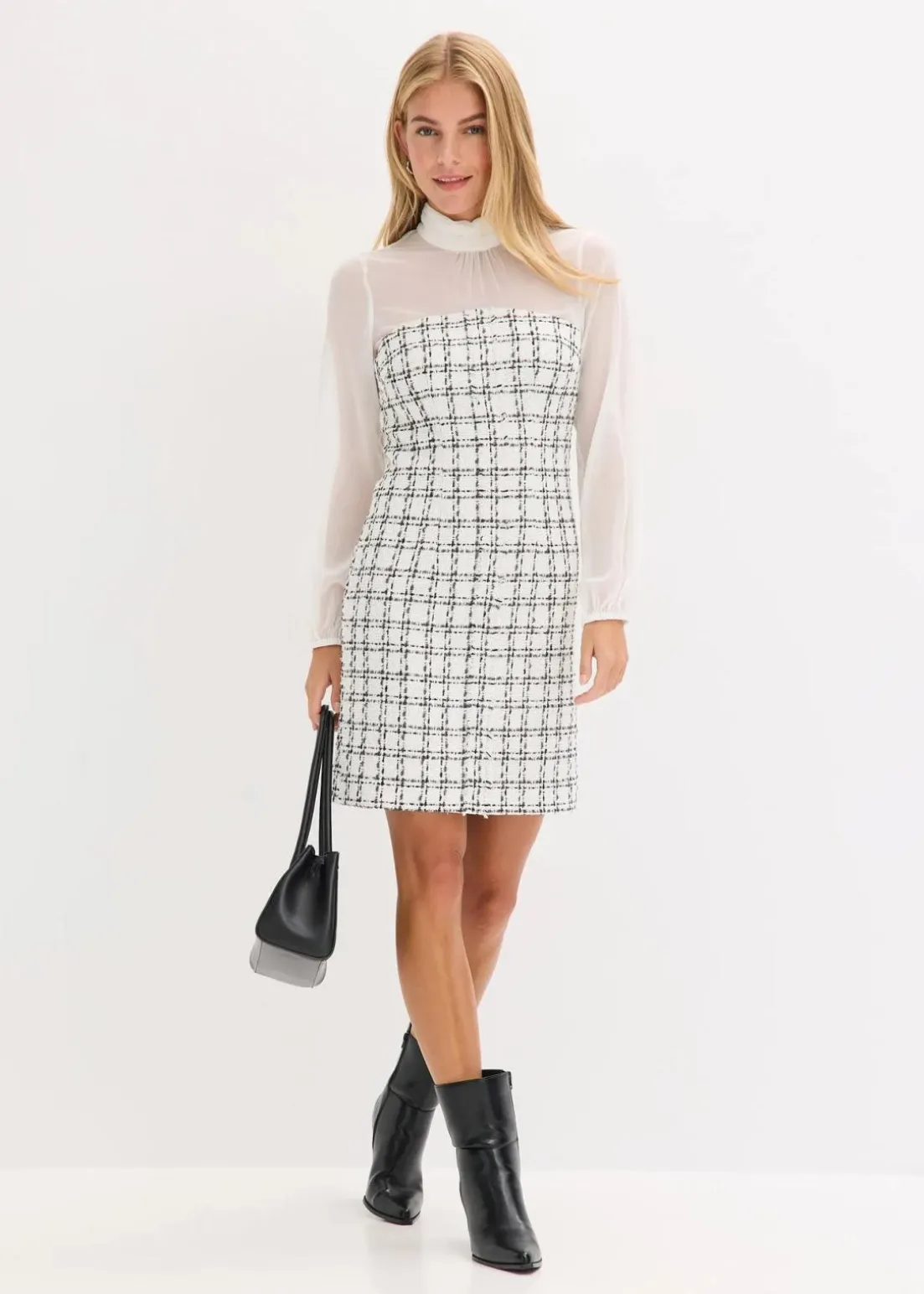 Minikleid aus Bouclé mit Chiffon Ärmeln