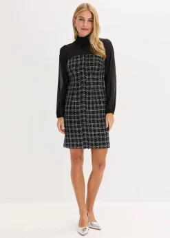 Minikleid aus Bouclé mit Chiffon Ärmeln