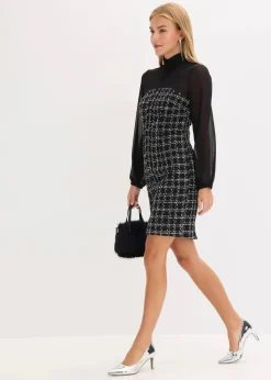 Minikleid aus Bouclé mit Chiffon Ärmeln