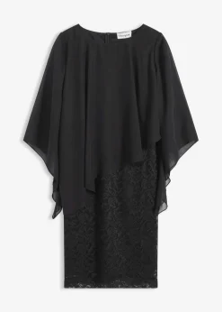 Minikleid aus Spitze mit Überwurf aus feinem Chiffon