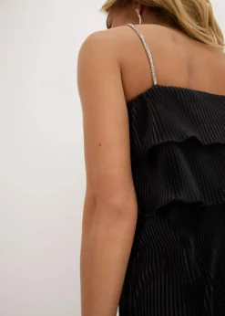 Minikleid mit Plissee und Strass-Trägern