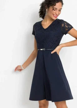 Minikleid mit Spitze und Gürtel