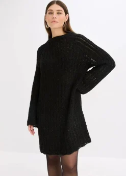 Mini-Strickkleid mit Satin-Schleife und leichter Transparenz